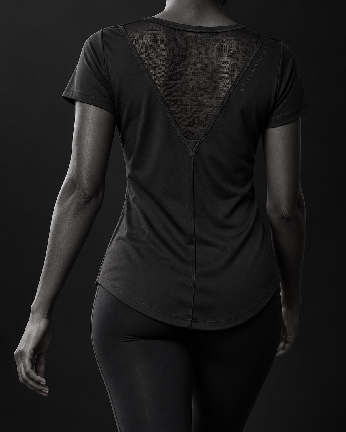 Laura, back view, deep V detail