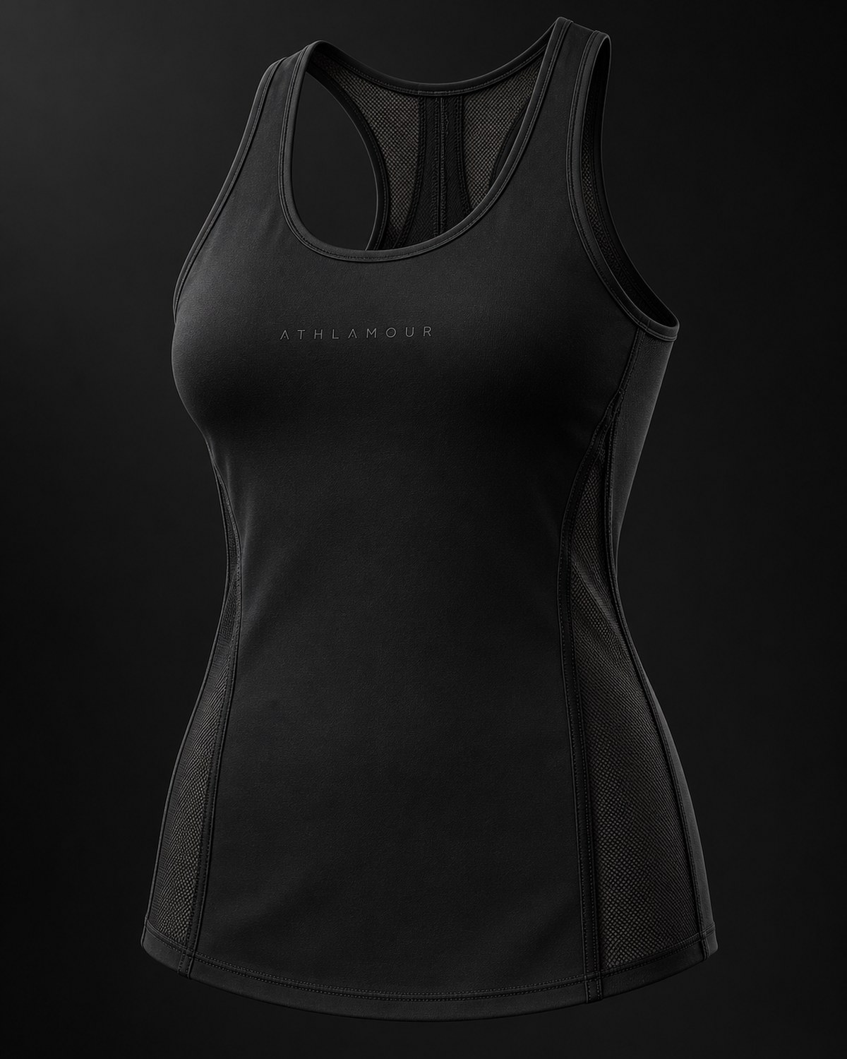 Nicole, the racerback tank, front view in soft light